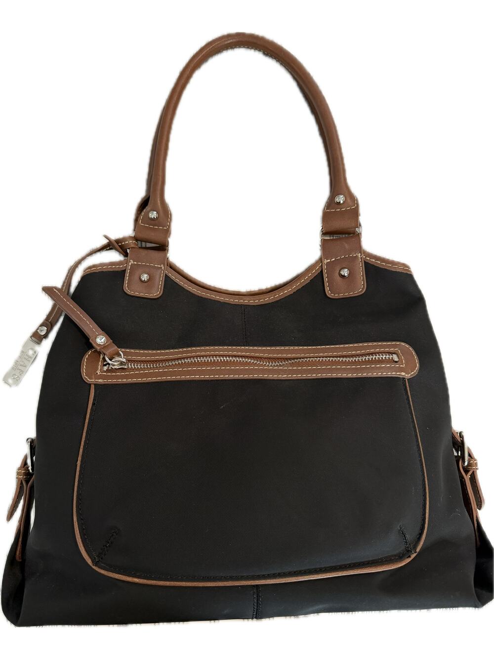 Vintage Chaps Black Canvas with Brown Leather Trim Handbag